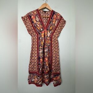 Banana Republic 100% Silk Scarf‎ Dress Boho Paisley Print V Neck Dress Size XS
